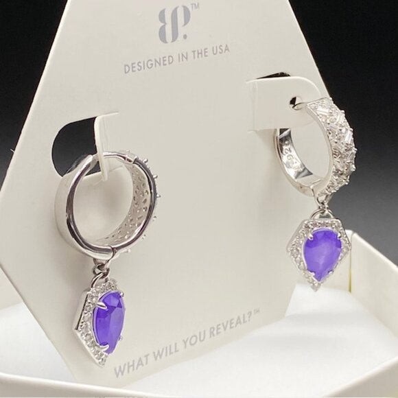 ** RARE UNICORN** Amethyst Fused with Genuine Quartz Hoop Earrings ER28302 - Picture 4 of 5